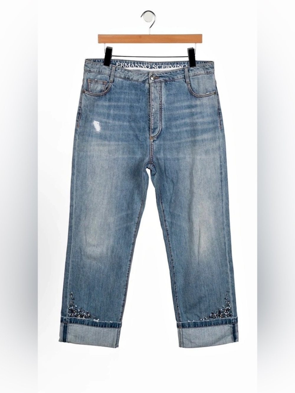Ermanno Scervino Crystal-Embellished Wide-Leg Jeans Blue Waist 34